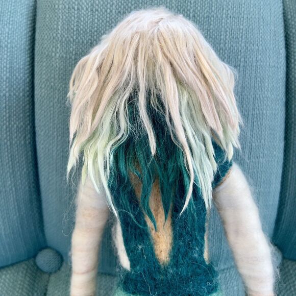 Wool Felted Doll OOAK Trendy Old Woman Poseable Handmade Needlework Art Piece - Picture 6 of 16